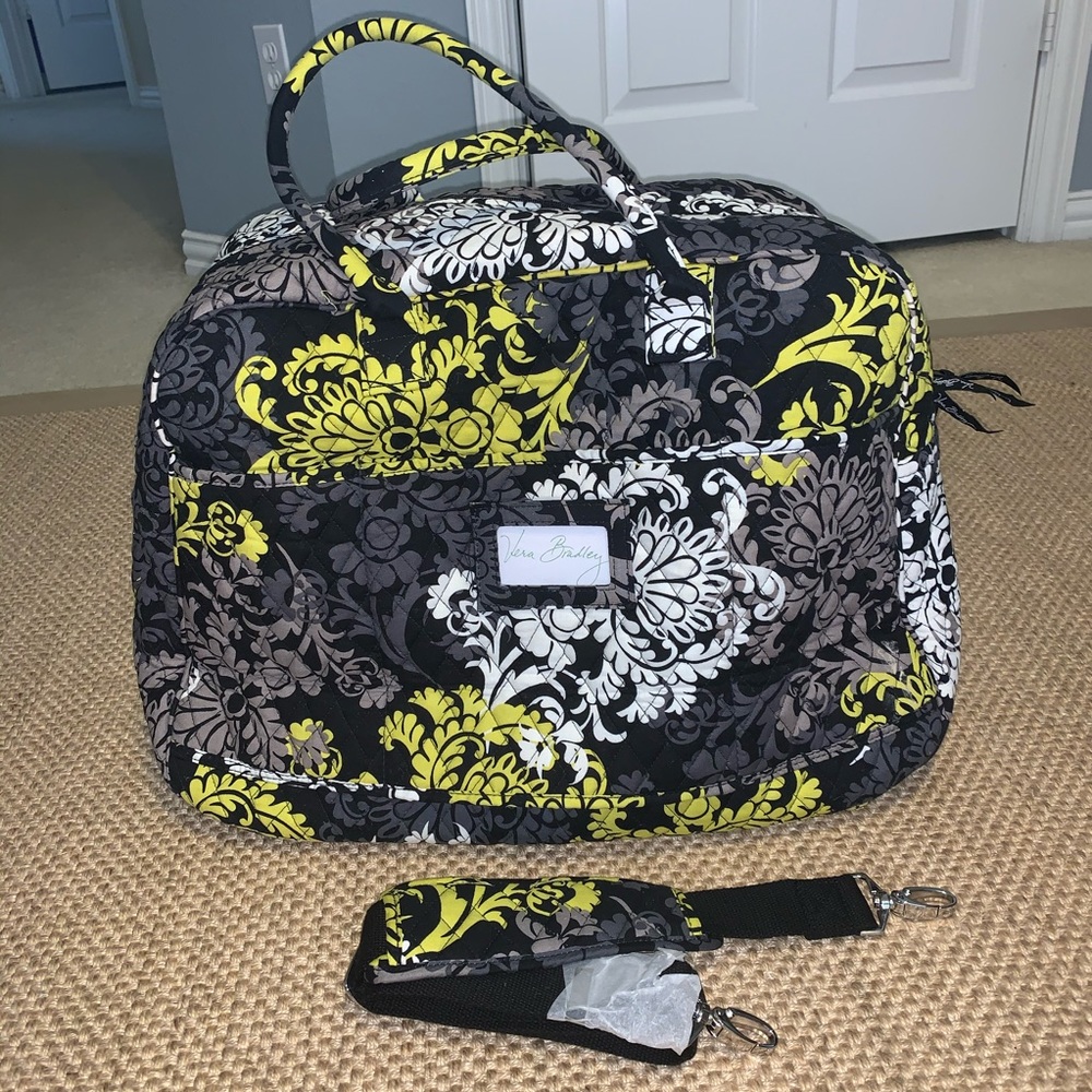 Vera Bradley Baroque Black Yellow White Floral Quilted Travel Bag